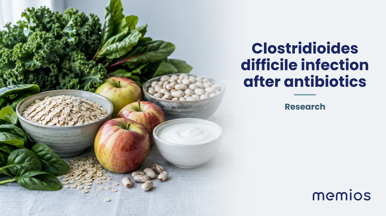 Photograph for Clostridioides difficile infection after antibiotics: whole foods on pale linen.