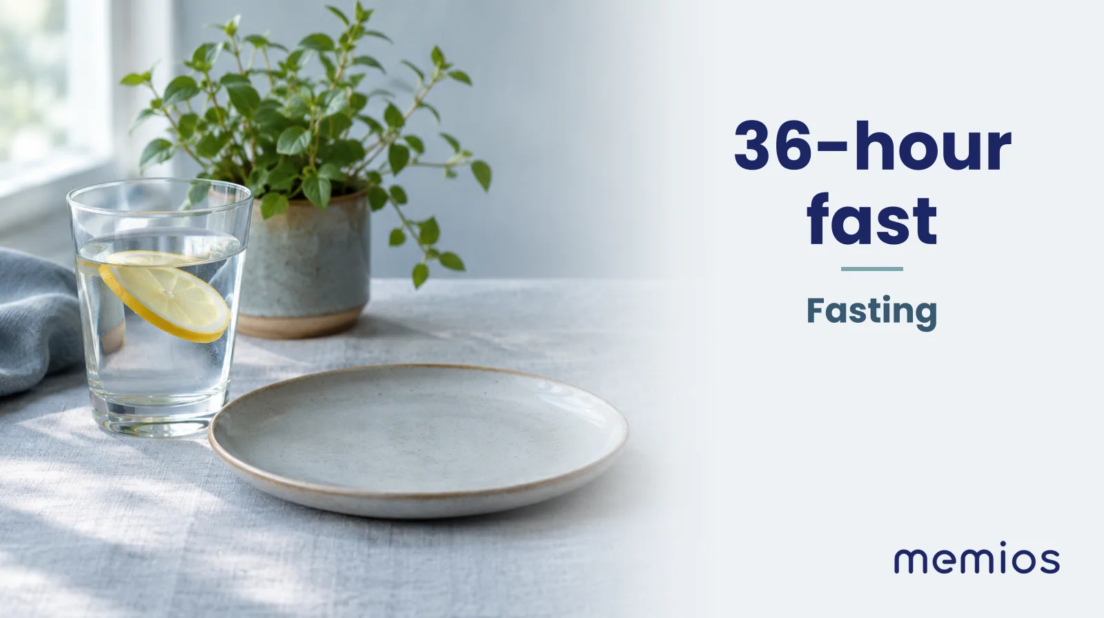 Photograph for 36-hour fast: a calm table with an empty plate and a glass of water in morning light.