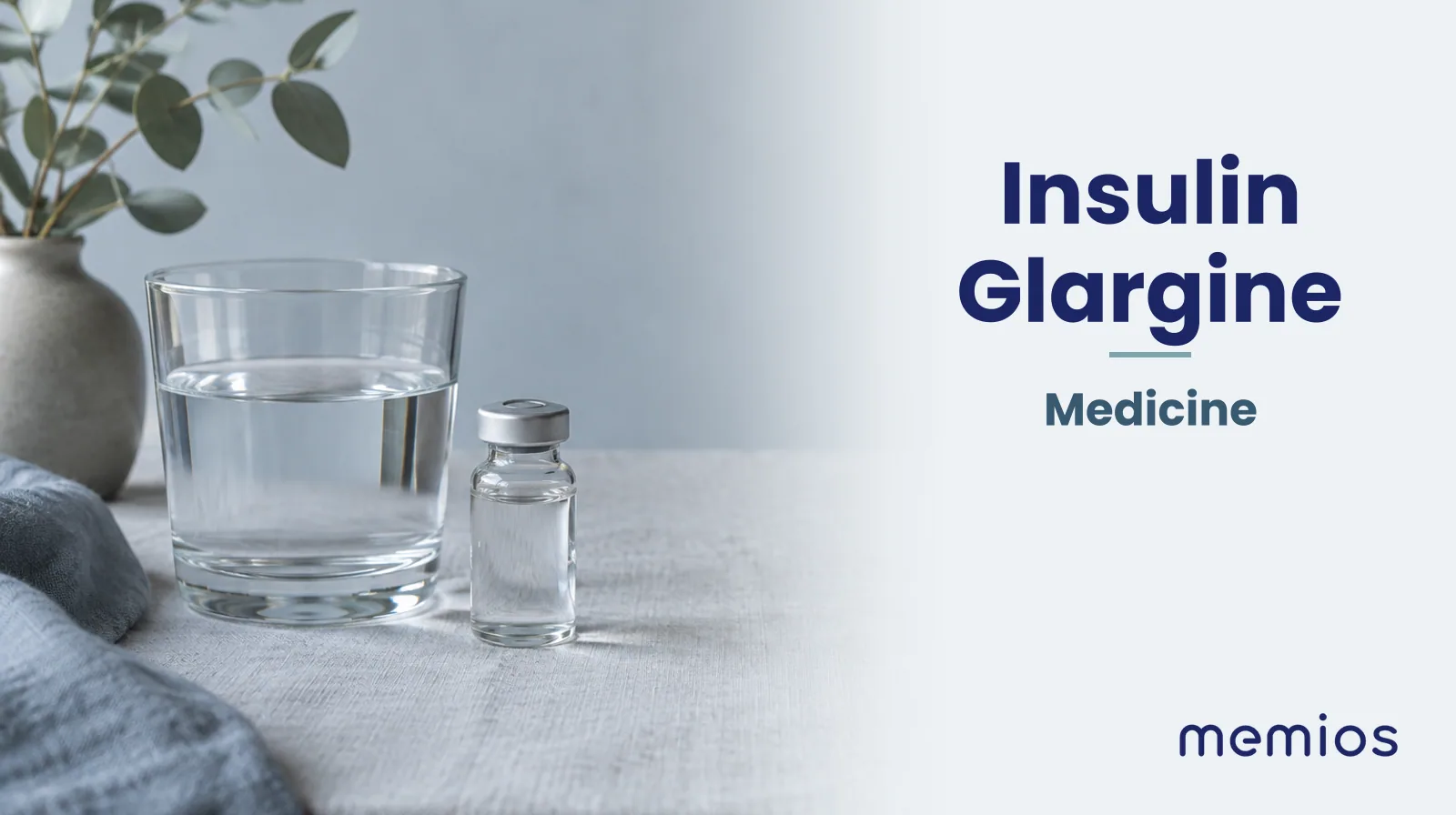 Photograph for Insulin Glargine: plain unmarked tablets in a dish beside a glass of water on pale linen.