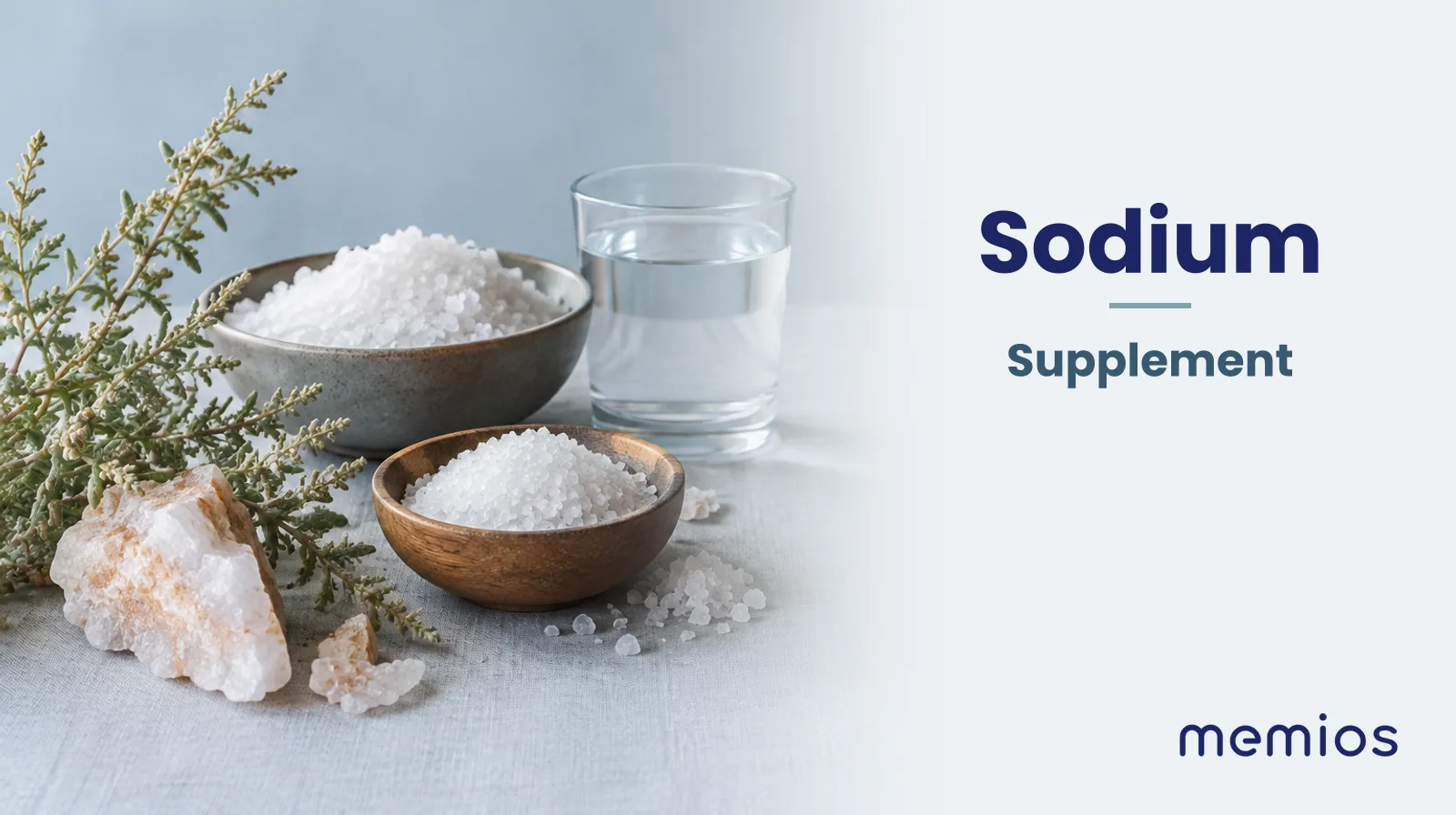 Photograph for Sodium: its natural source and a bowl of powder or capsules on pale linen.